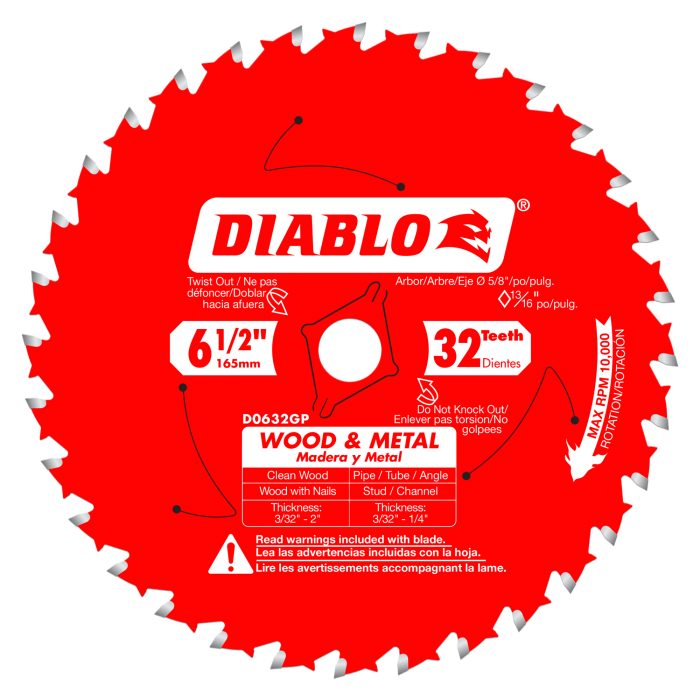 Diablo D0632GPX 6-1/2 in. x 32 Tooth Wood & Metal Carbide Saw Blade