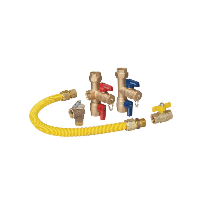 BrassCraft TK30RB21-18G3X Tankless Water Heater Kit with 3/4 in. IPS Service Valves, 18 in. Gas Connector (290,900BTU), Gas Ball Valve & PR Valve