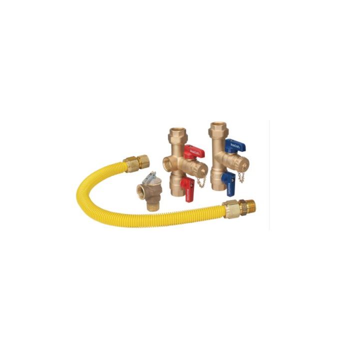 BrassCraft TK3SRB21-24X Tankless Water Heater Kit with 3/4 in. Sweat x IPS Service Valves, Gas Connector and PR Valve